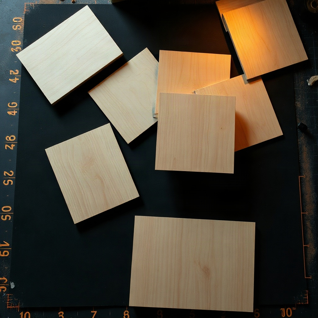 Plywood divider pieces on a work mat