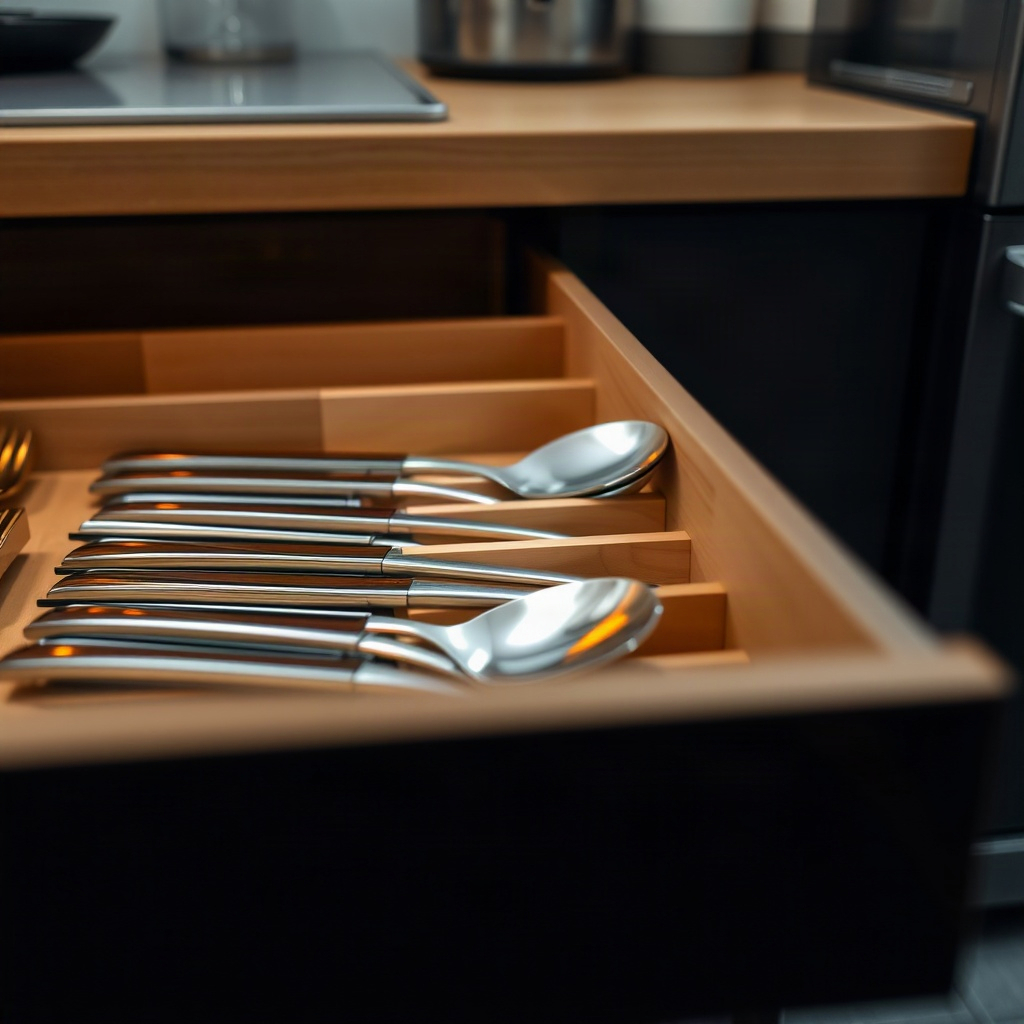 Organized kitchen drawer bays